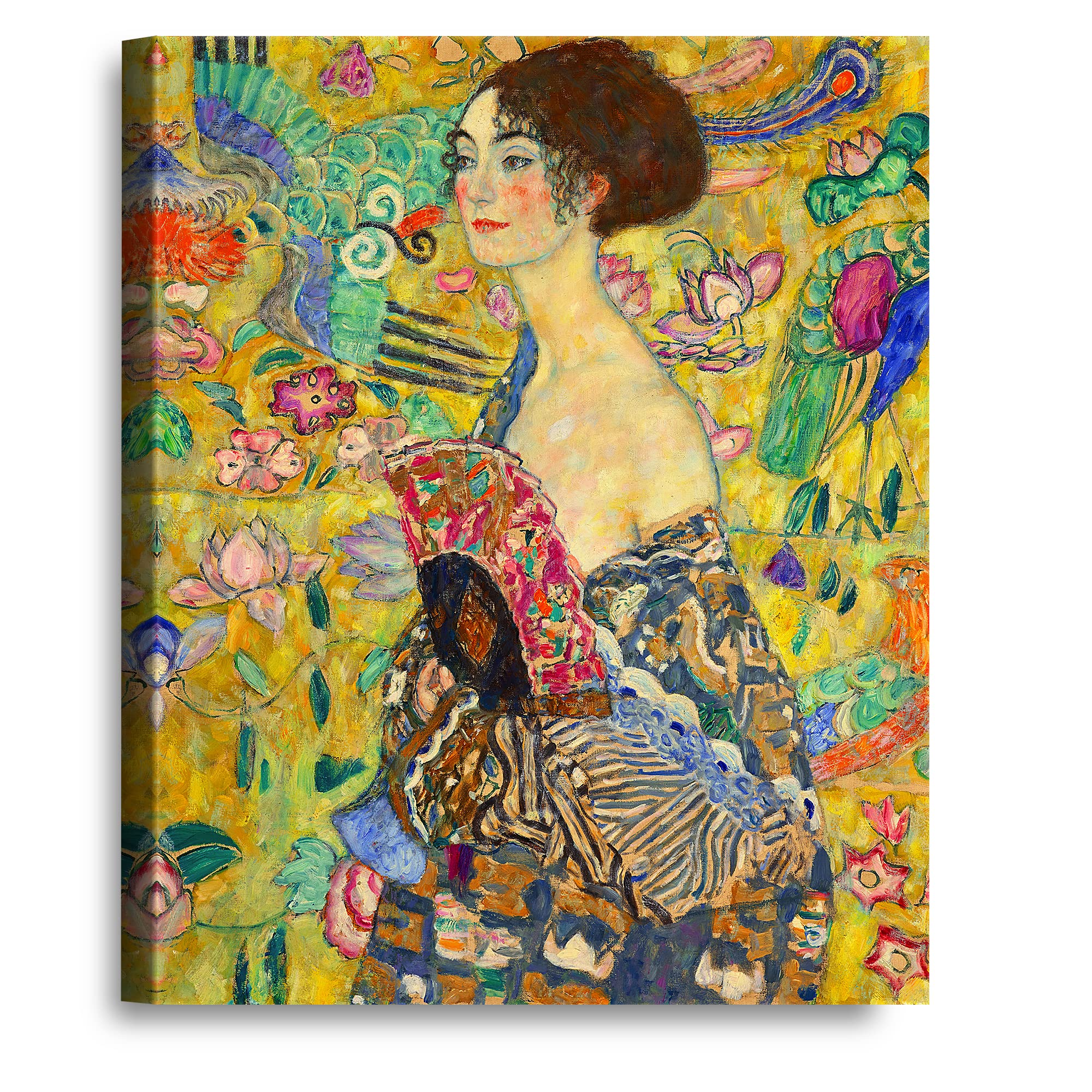 A&T ARTWORK Lady with Fan by Gustav Klimt The World Classic Art Reproductions, Giclee Canvas Prints Wall Art for Home Decor, 20x16 inches