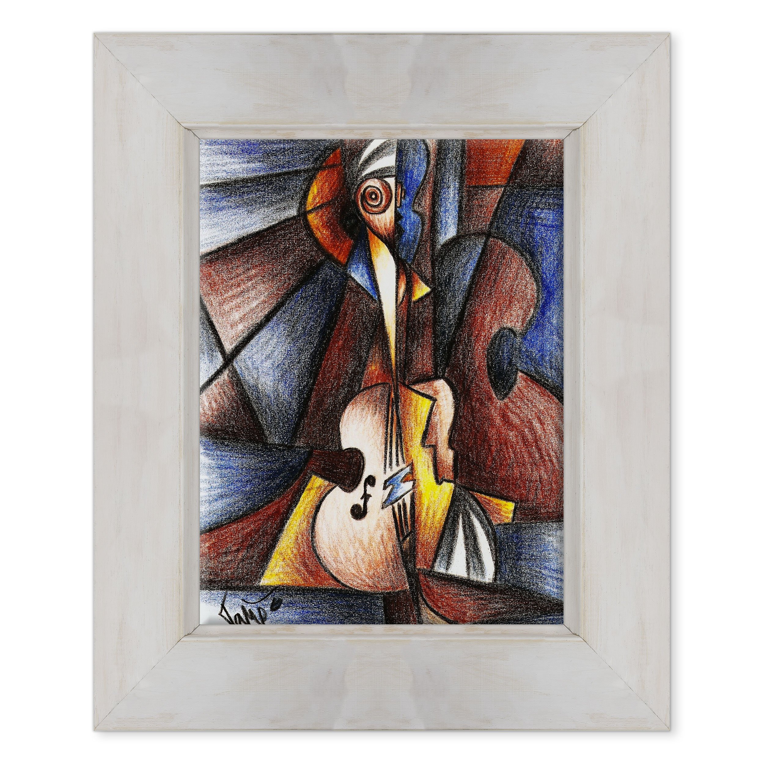 Quadro su Tela Canvas INTELAIATO - con Cornice - Chitarra Arte Astratta - 30x40cm - Stile Country Bianco Shabby - (cod.1941)