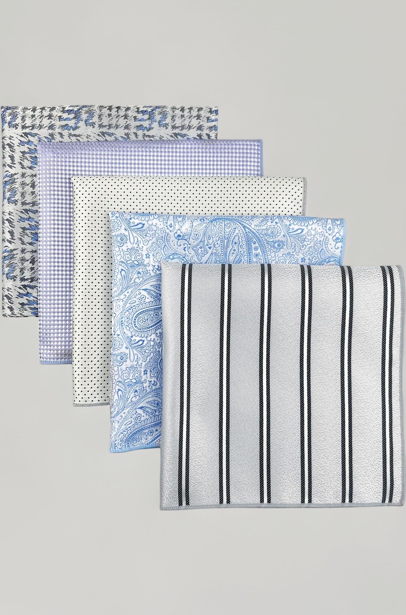 SHLAX&WING Assorted 5 Pieces Mens Silk Pocket Squares Handkerchiefs Set Lot