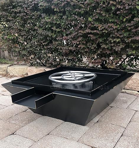 Olla cuadrada de acero inoxidable de 18.0in o 24.0in con columna de cascada (24.0in con cascada), color negro rústico. Olla cuadrada de acero inoxidable de 18.0in o 24.0in con columna de cascada (24.0in con cascada), color negro rústico.