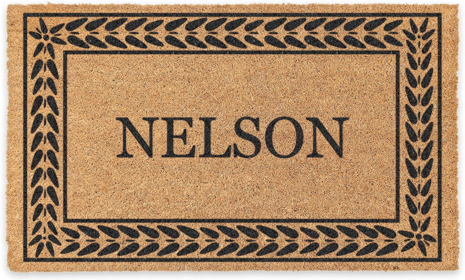 Coco Mats 'N More Black Leafy Vines Bordered Personalized