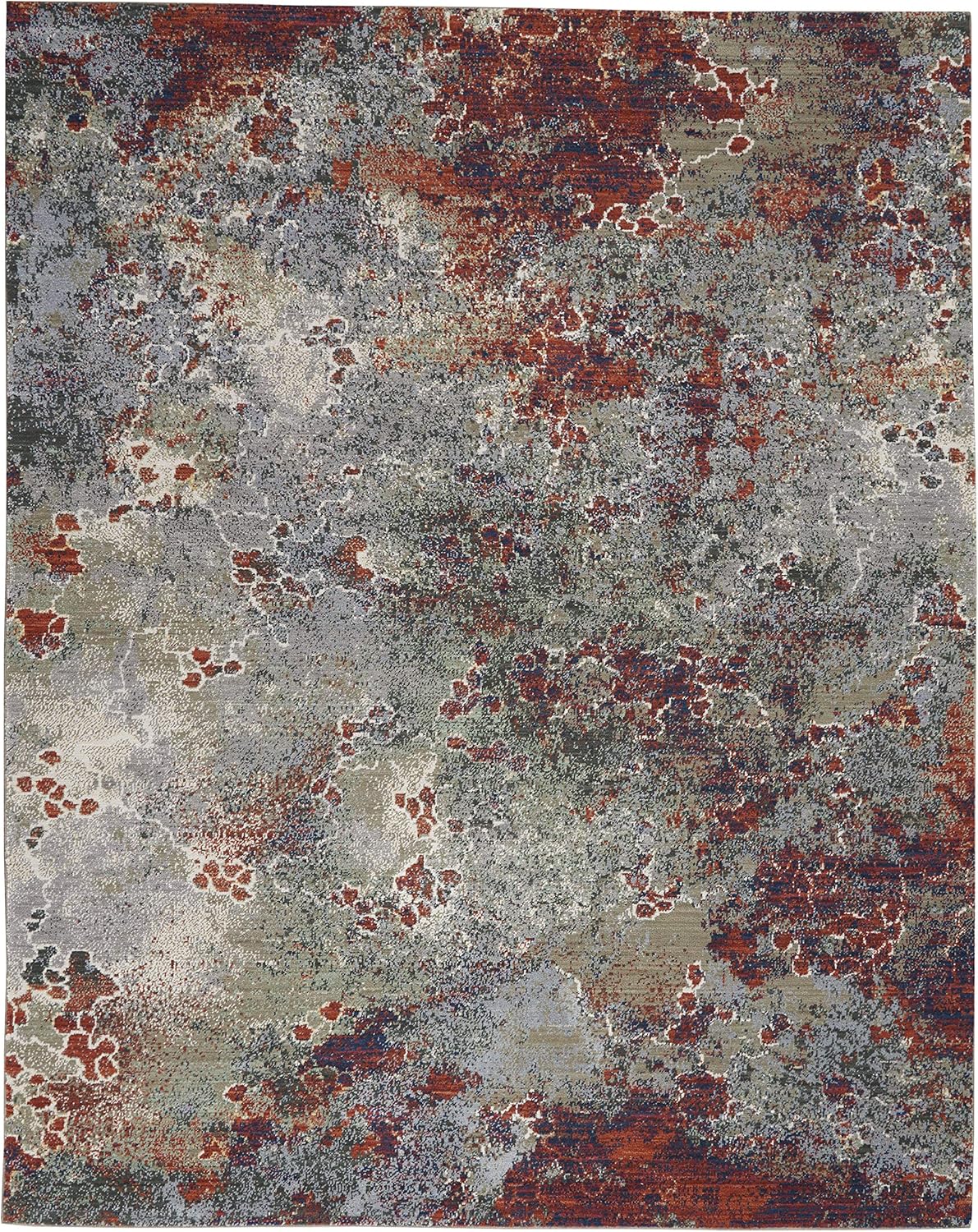 Seafoam and Brick Abstract Wool Blend Area Rug, 9' x 12'
