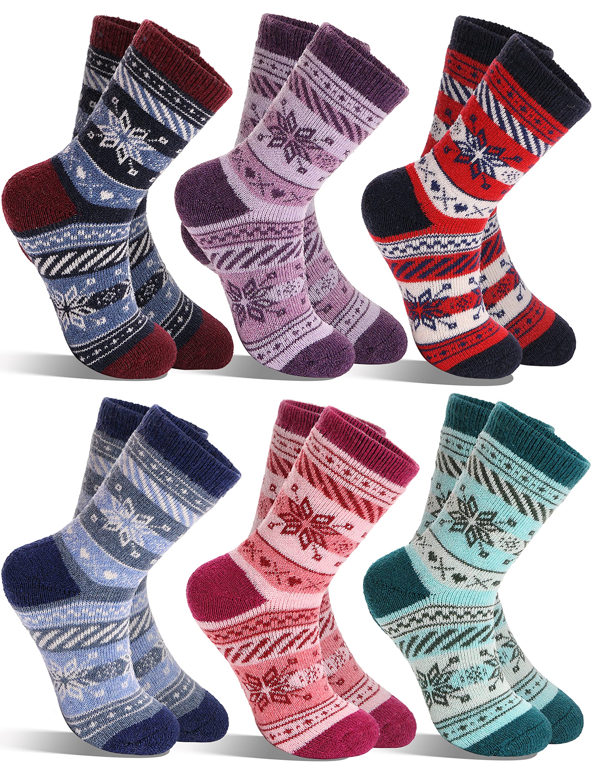 Girls Boys Wool Socks Thick Warm Thermal For Kid Child Toddlers Cotton Winter Crew Socks 6 Pairs (Snowflake, 1-3 Y)