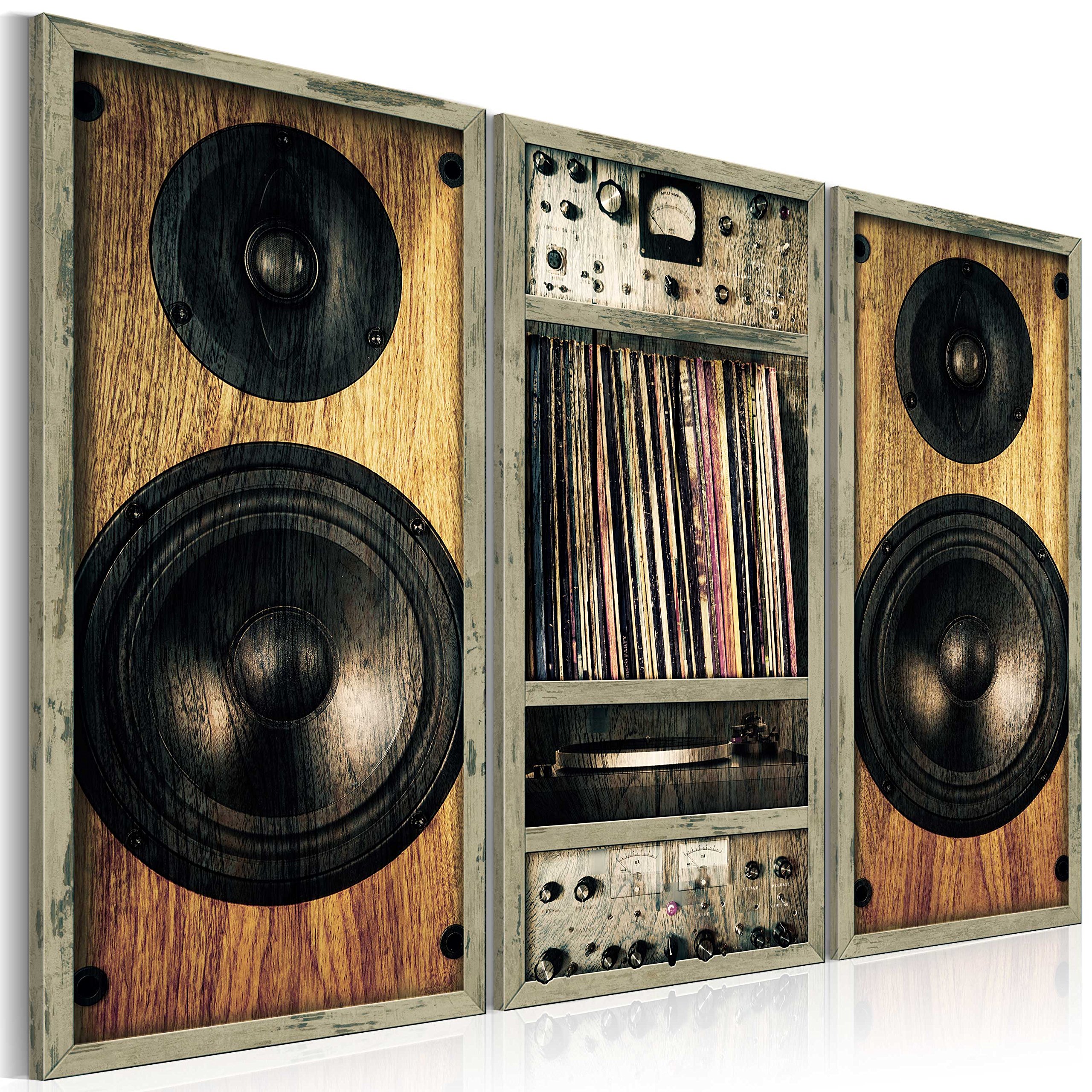 murando Cuadro Acústico música Vintage Vendimia 90x60 cm espuma acústica | absorbe el sonido aislamiento lienzo de 3 piezas Impresión Artística Decoración de Pared