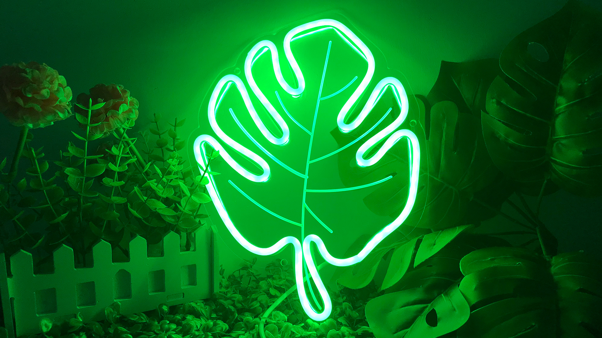 Leaf Neon Sign, Dimmable Green Monstera Leaf LED Neon Light for