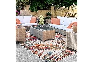 Tropical Leaves Outdoor Patio Rug 10x14
