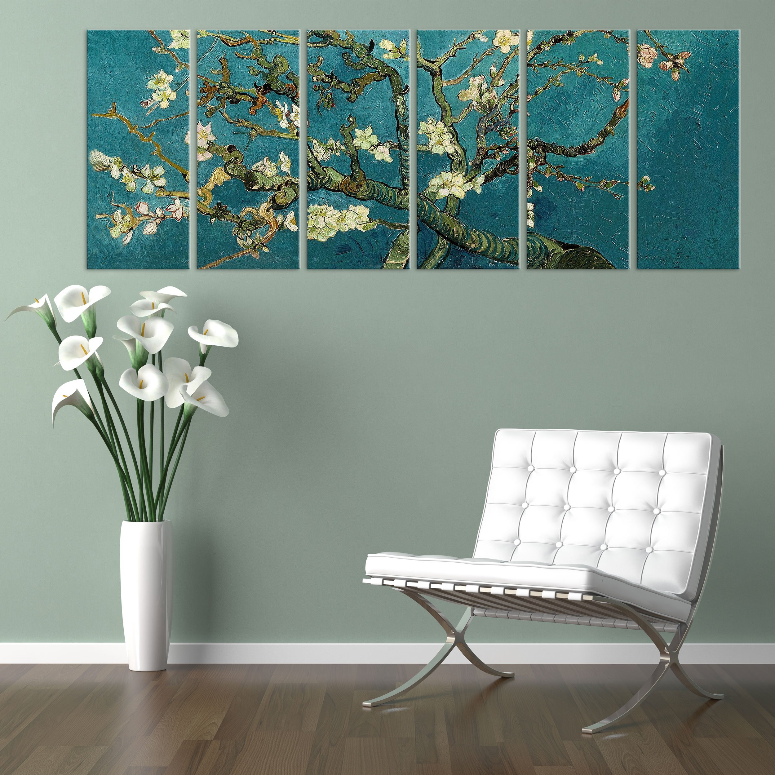 ConKrea Tableau sur toile - Encadré - Prêt à accrocher - Van Gogh - Amandier en fleurs 190x70cm