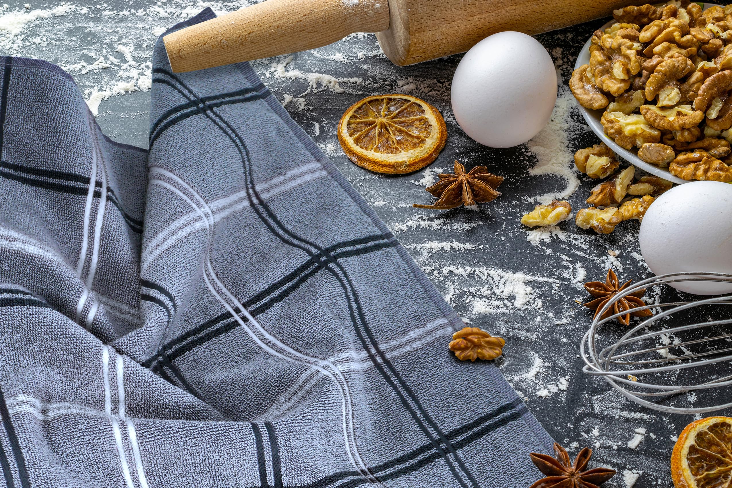 Lashuma Torchon Vaisselle Lot de 6 en Coton, Torchons de Cuisine 50x50 cm série: Lyon, Torchons Gris Foncé