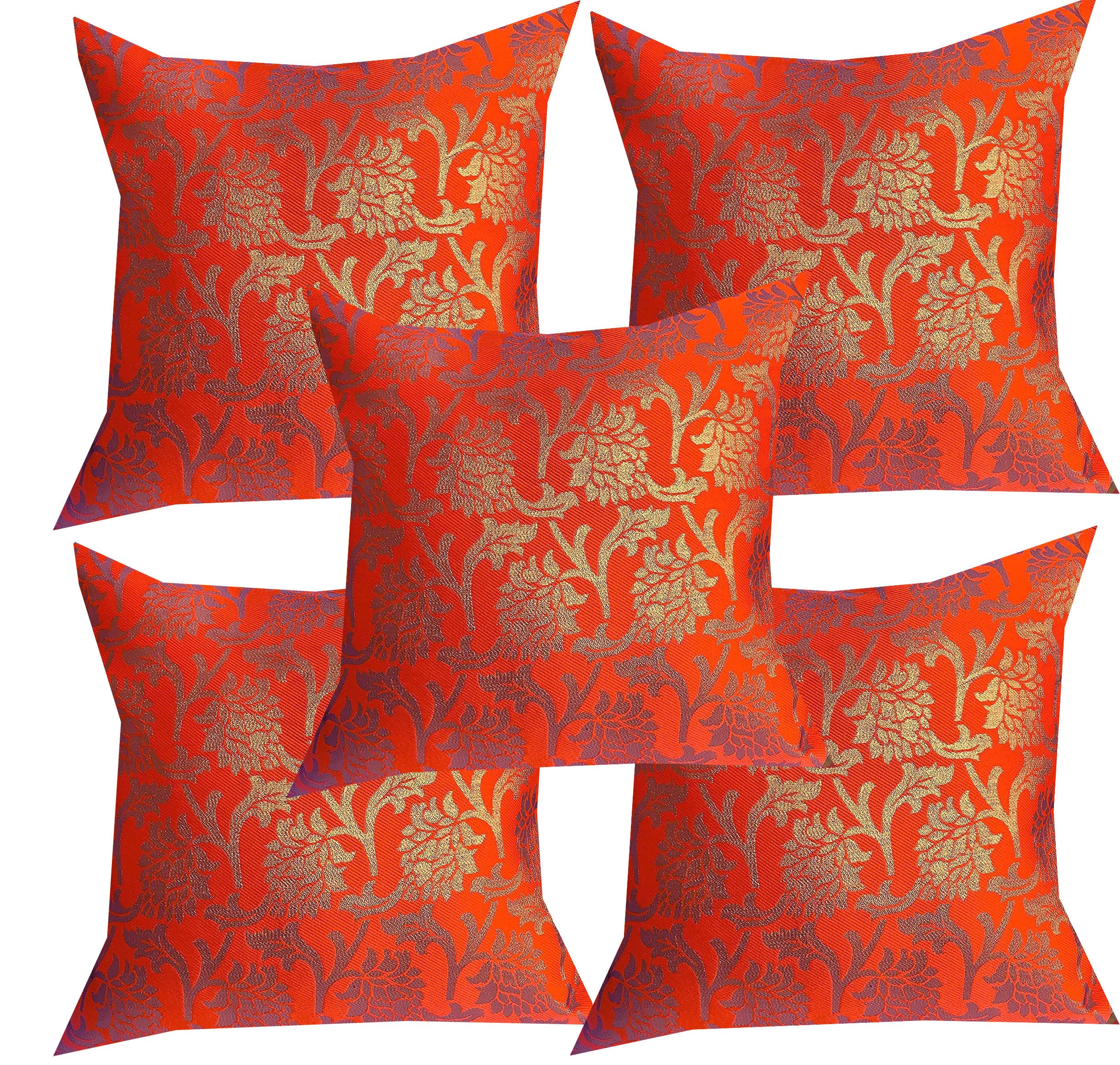 VIREO Jacquard Polyeste Multi Colour Throw Pillow Covers/Cushion Covers - 16x16 inch-Set of 5-Red-co5