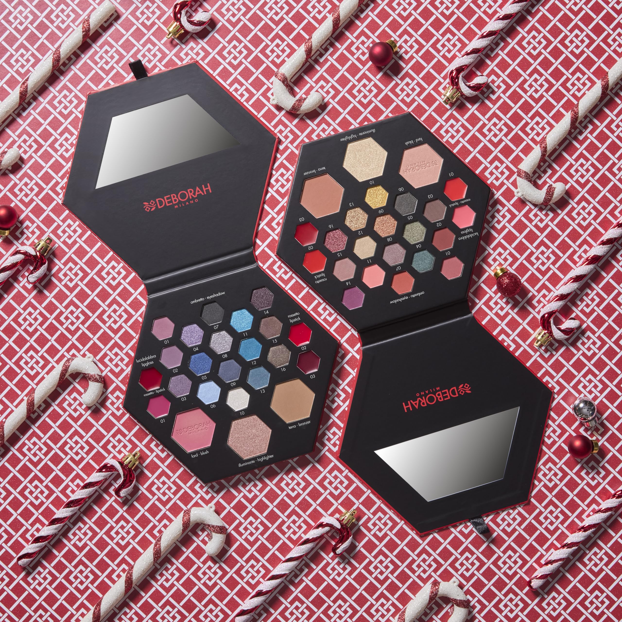 Deborah Milano - Trousse Set Regalo Donna Make Up Beauty Gift n.2 Small Toni Caldi, Include Palette di Ombretti, Gloss, Rossetti e Polveri Viso dai diversi Finish e Colori, in Carta FSC