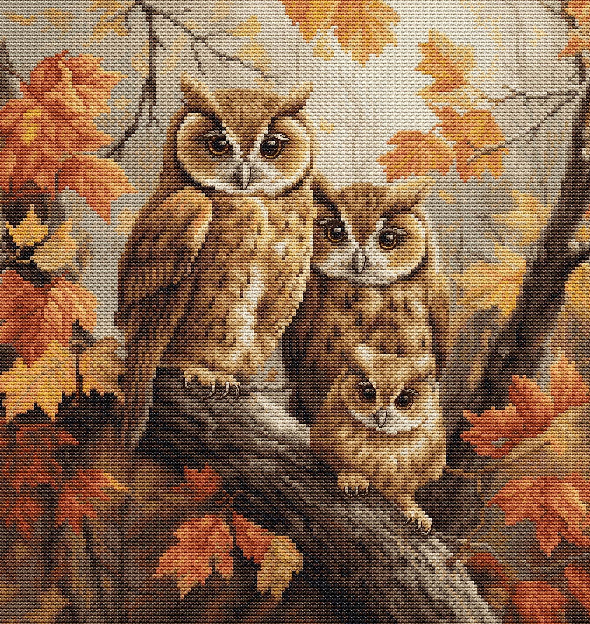 Luca-S Cross Stitch Kit The Owls Family, BU5045, Counted Cross Stitch Kit for Adults Needlecraft and Embroidery Kit