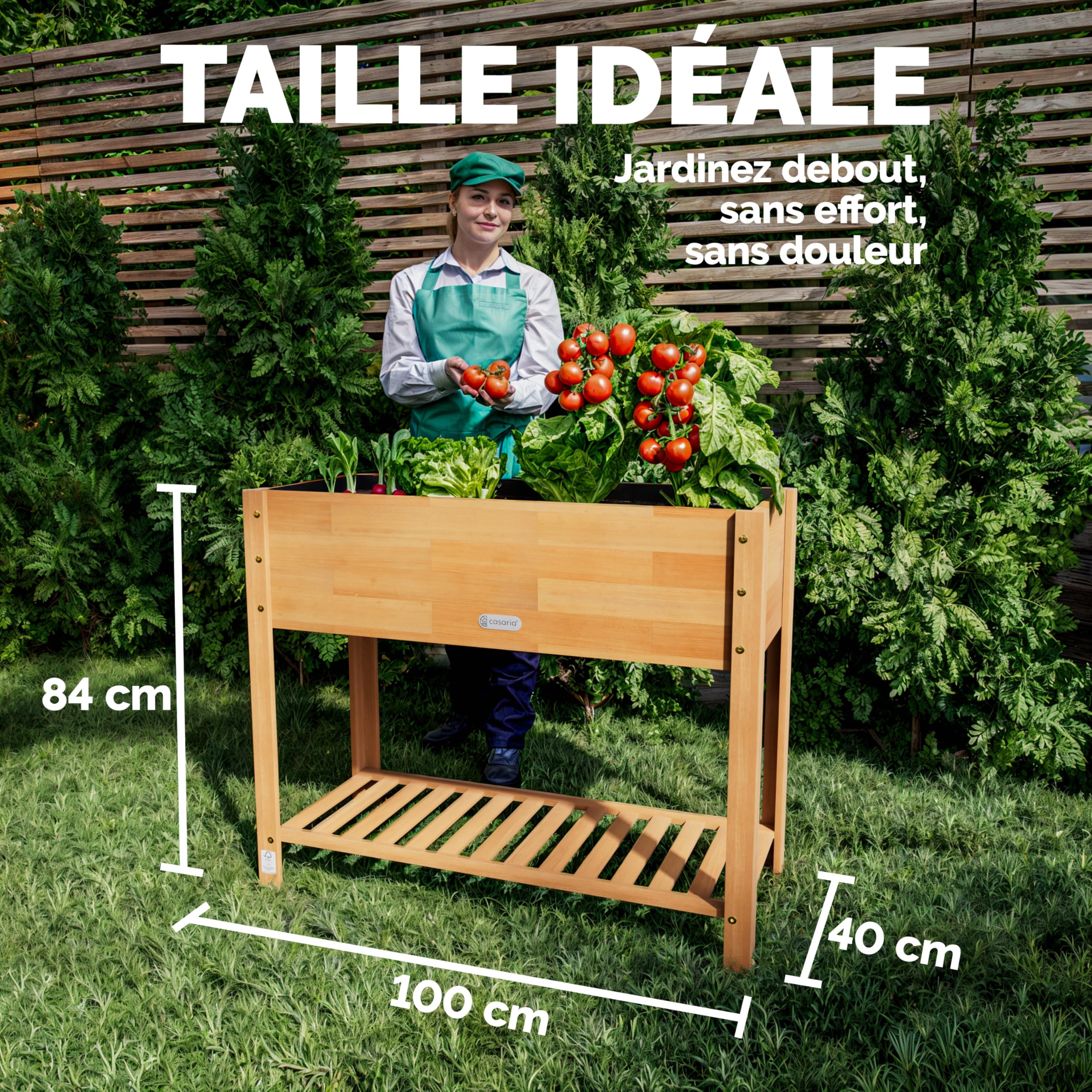 Casaria® Jardinière surélevée en Bois d'Acacia FSC® - Carré Potager sur Pieds pour Balcon, Jardin - 100x40x84 cm - Caisson de Plantation pour Herbes aromatiques, Fleurs, Légumes - Solide et Résistant