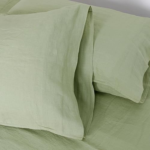 Miniatura 4 de L Linen World Juego de 2 fundas de almohada de lino 100% lino natural francés, fundas de almohada de lino lavado que absorben la humedad, tamaño