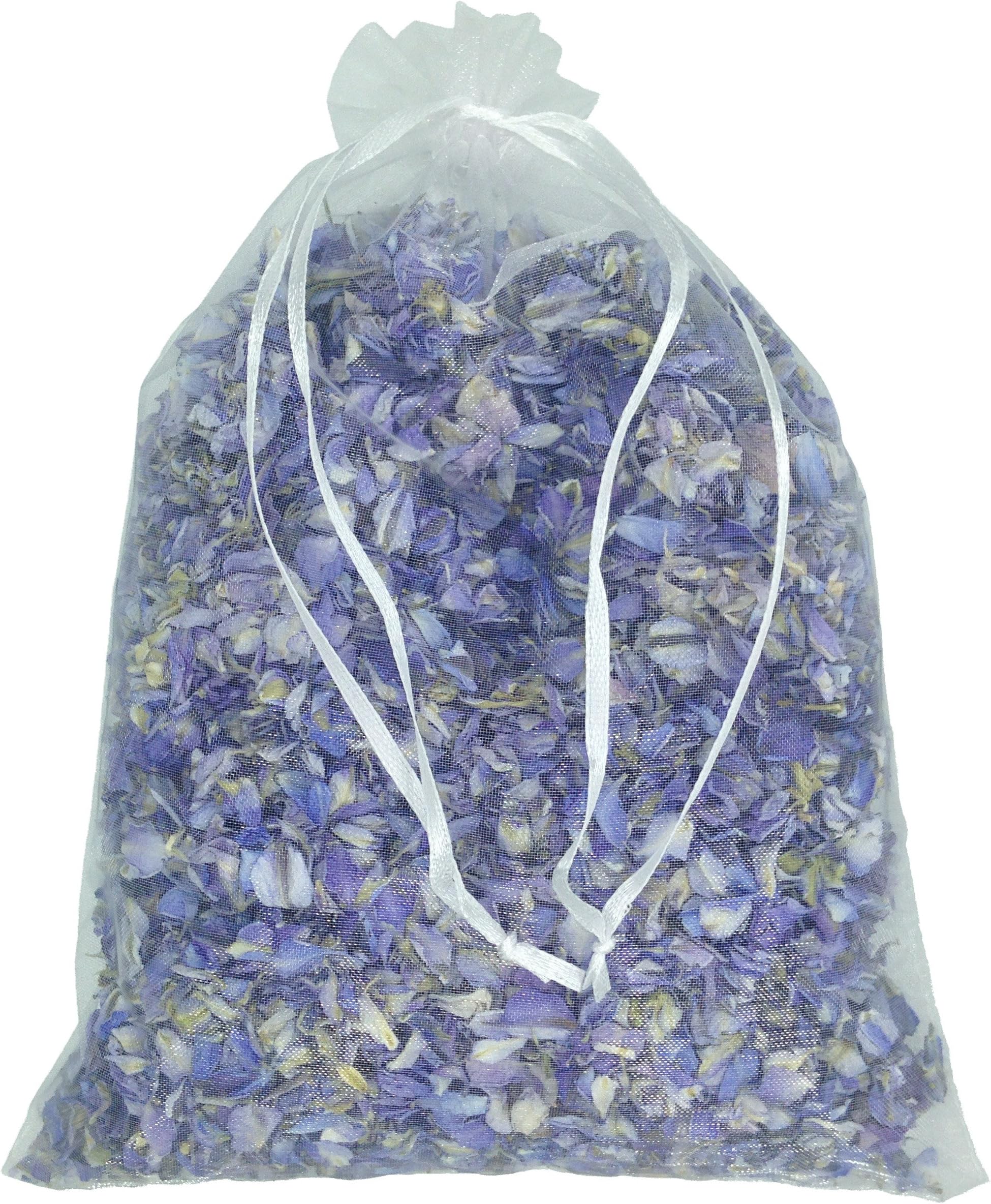 Truly Madly Deeply Blue 1 Litre Natural Biodegradable Delphinium Petals with a White Organza Bag - Wedding Throwing Confetti