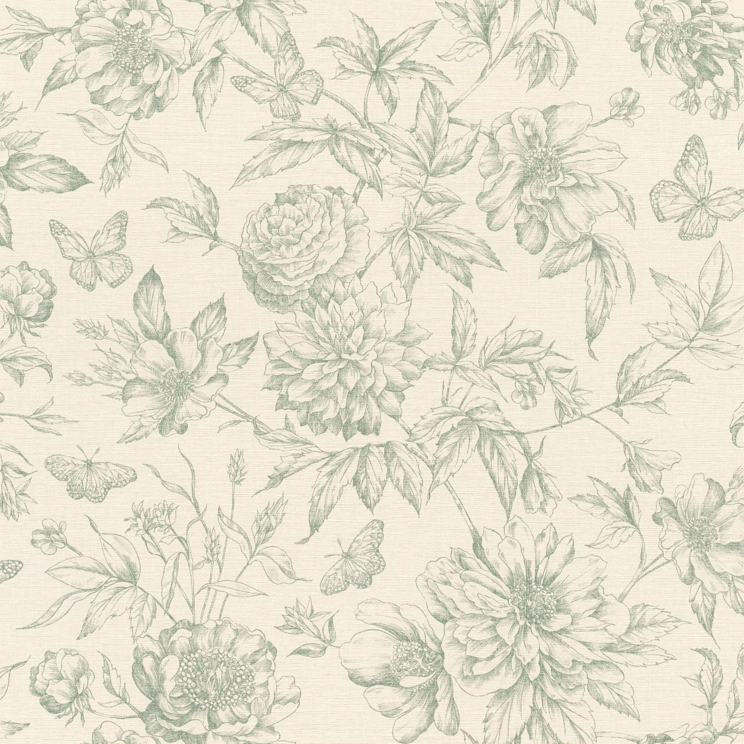 Papier peint intissé lavable motif floral vintage vert rouleau deco murale durable