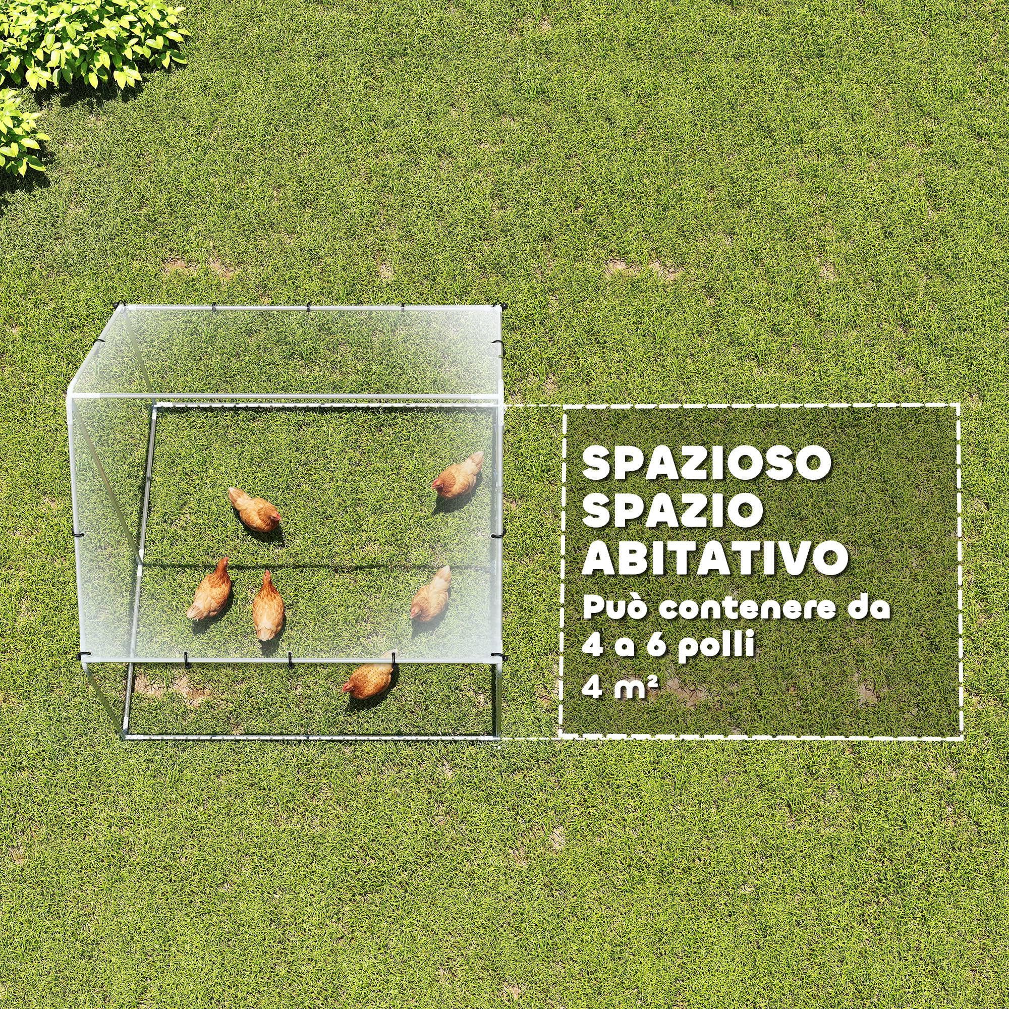 PawHut Pollaio per Galline da Esterno, 2x2x2m 4 m² Recinto Galline in Acciaio Zincato con Tetto Impermeabile Anti-UV e Serratura, Gabbia per 4-6 Polli, Piccoli Animali, Conigli e Anatre