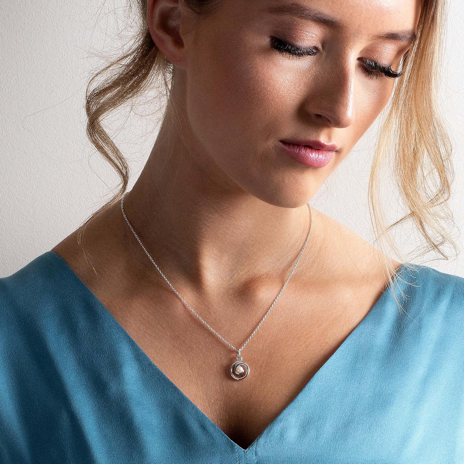 Dew Sterling Silver Freshwater Pearl Spiral Necklace 98007FP