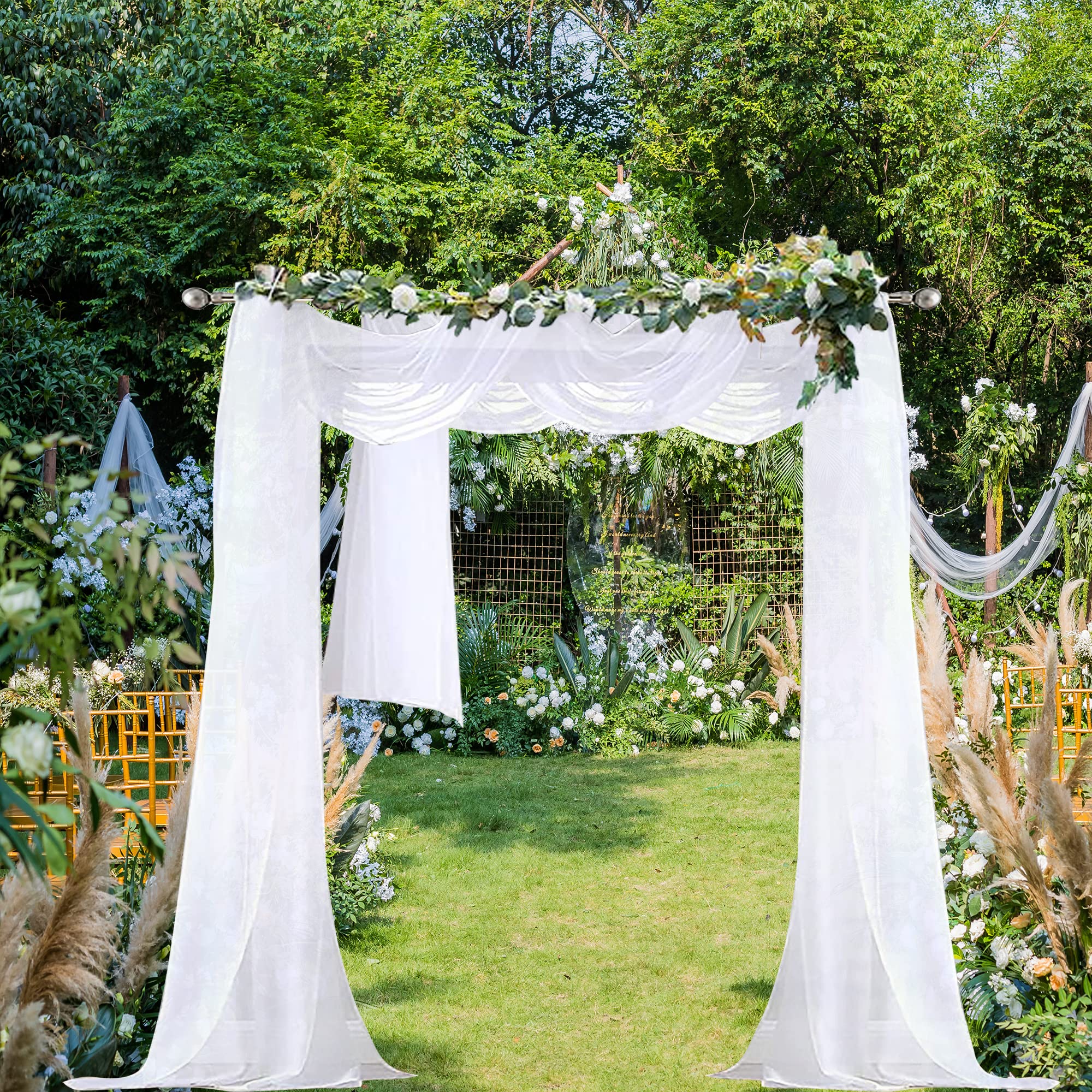 Chyhomenyc Extra Long White Sheer Curtains 144 inch 2 Panels Set, Translucent Backdrop Window Scarf Drapes for Canopy Bed/Wedding/Living Room/