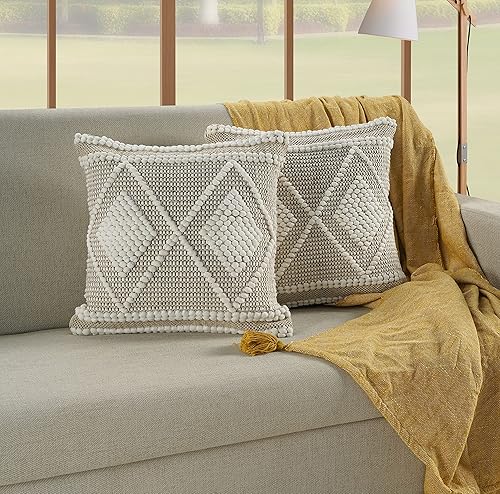 Fundas de almohada de 18 x 18 pulgadas, juego de 2 fundas de almohada bohemias rústicas vintage decorativas tejidas a mano para sofá, dormitorio,