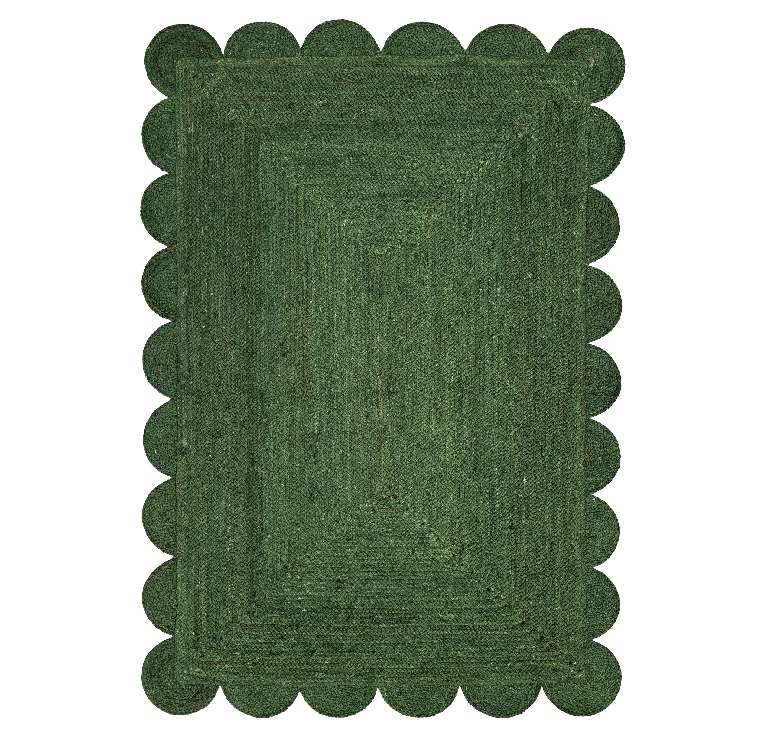 Gautam International Scallop Jute Area Rug Boho Jute Rug Scalloped Coastal Rug, Palm Green 10'x14'