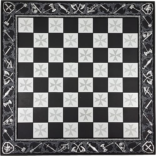 Miniatura 4 de HPL Tablero de ajedrez medieval con cruz maltesa de 17 pulgadas, color negro y plateado con cuadrados de 1 5/8 pulgadas