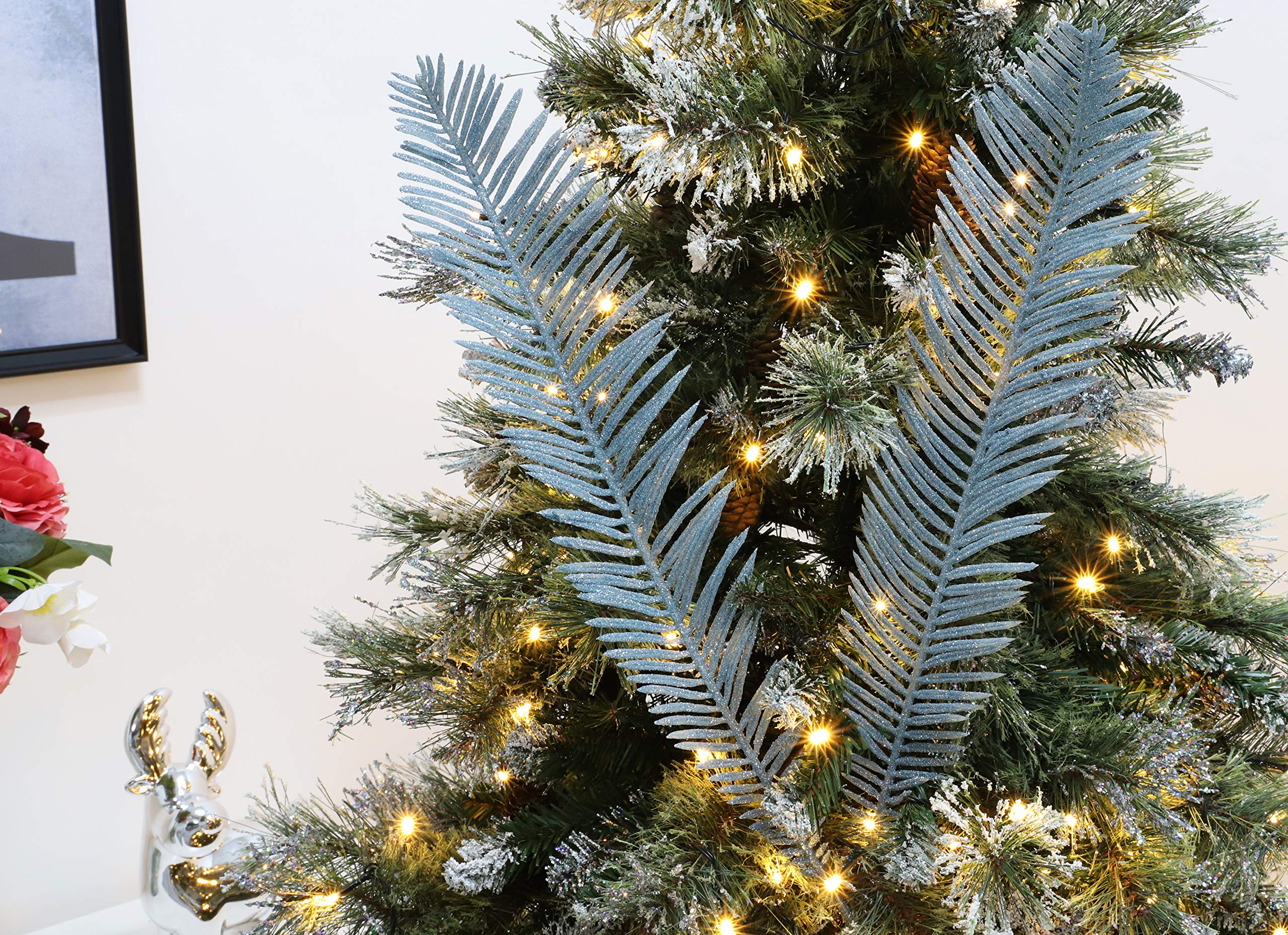 Toyland® 60cm Glitter Fern Pick - Christmas Tree Decorations - Winter Tree Picks - Flower Arrangements (Ice Blue, 1)
