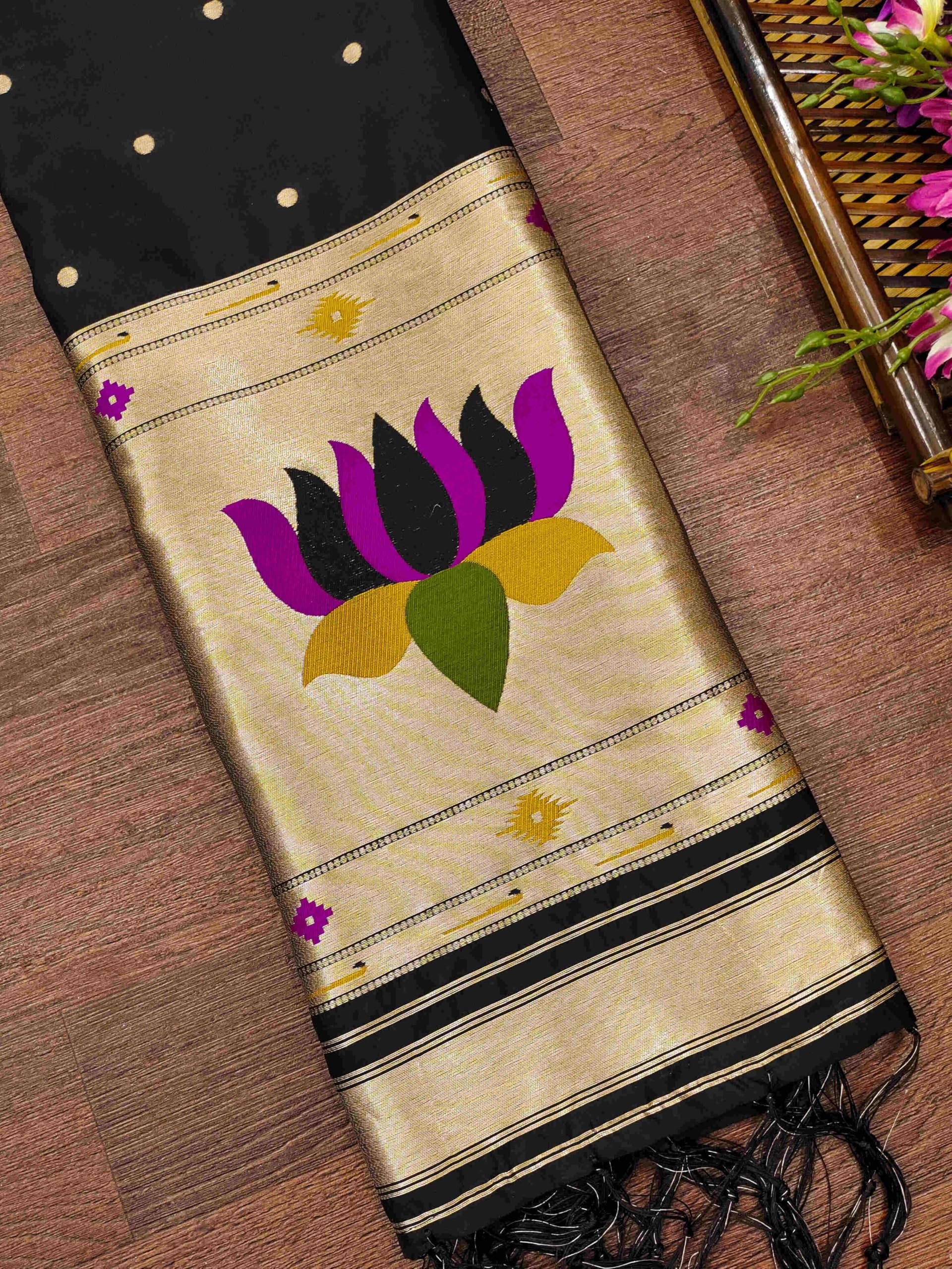 DEVANGI Women's Woven Banarasi Silk Dupatta/Chunni For Women, Floral Print 1 Meter Wide and 2.3 Meter Length Printed Designer Dupatta/Chunni For Girls(OM-DT-67-BLACK) - Image 2 thumbnail