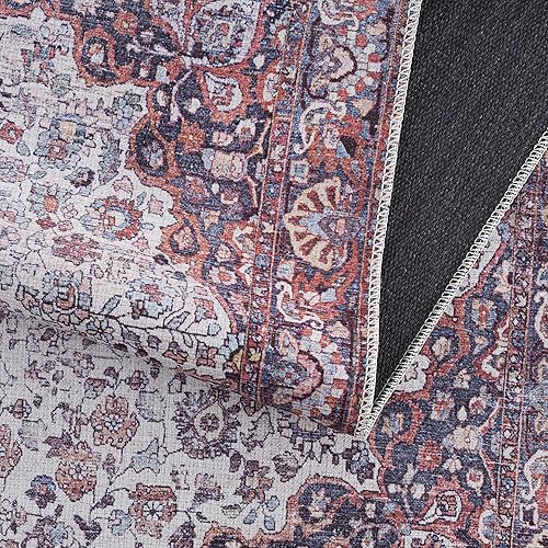 Miniatura 8 de Georgia Collection Cael - Alfombra lavable a máquina, estilo oriental persa floral desteñido, para sala de estar y dormitorio, alfombra envejecida