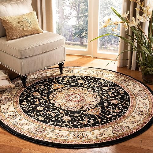 Safavieh colección Lyndhurst LNH329A, tapete tradicional alargado Medallion color negro y marfil, de 2'3" x 12'., Polipropileno, NegroMarfil disponible en Yaxa Peru