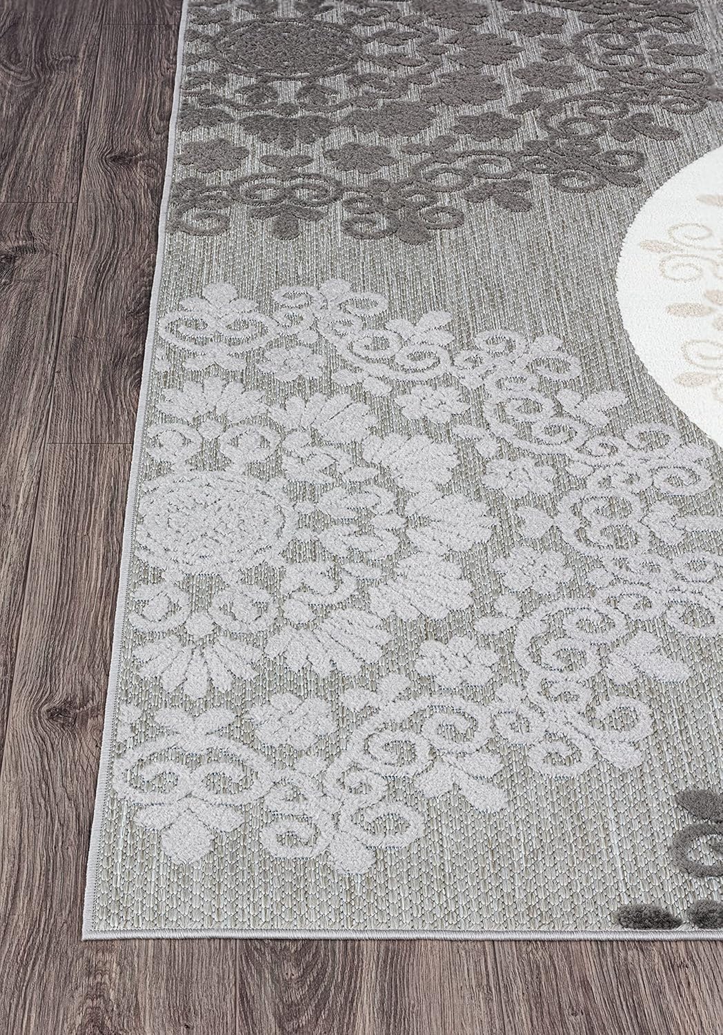 Rugshop Verona Contemporary Floral Circles Non-Shedding Patio Deck Backyard Indoor/Outdoor Runner Rug 2' x 7' Gray