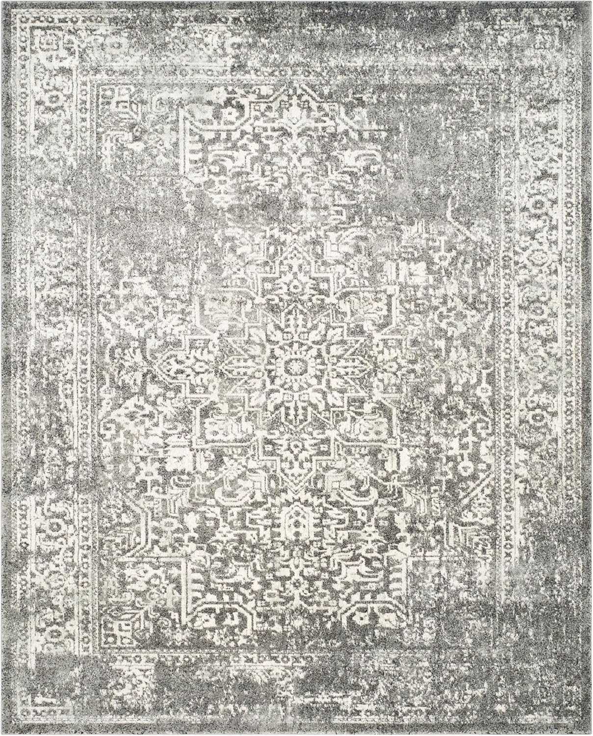 SAFAVIEH Area Rug 9x12 - Evoke Collection - Large - Grey & Ivory, Distressed Design, Non-Shedding & Easy to Clean, Ideal for Living Room, Bedroom, Dining Space (EVK256D)