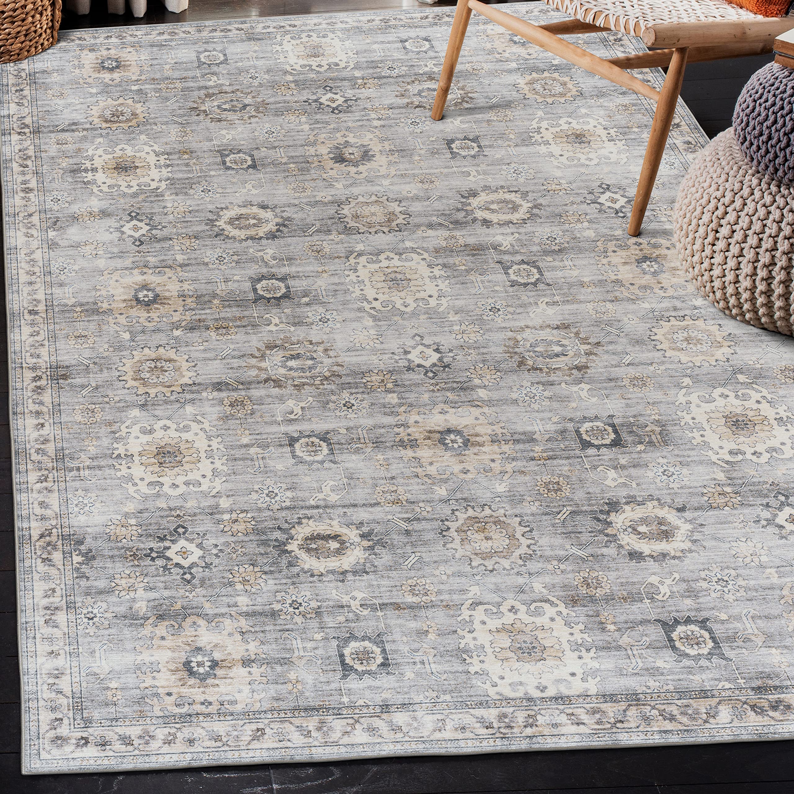 (similar)ReaLife Machine Washable Rug - Stain Resistant, Non-Shed - Eco-Friendly, Non-Slip, Family & Pet Friendly - Made from Premium Recycled Fibers - Bryn Vintage - Light Gray Ivory Beige - 3' x 5'