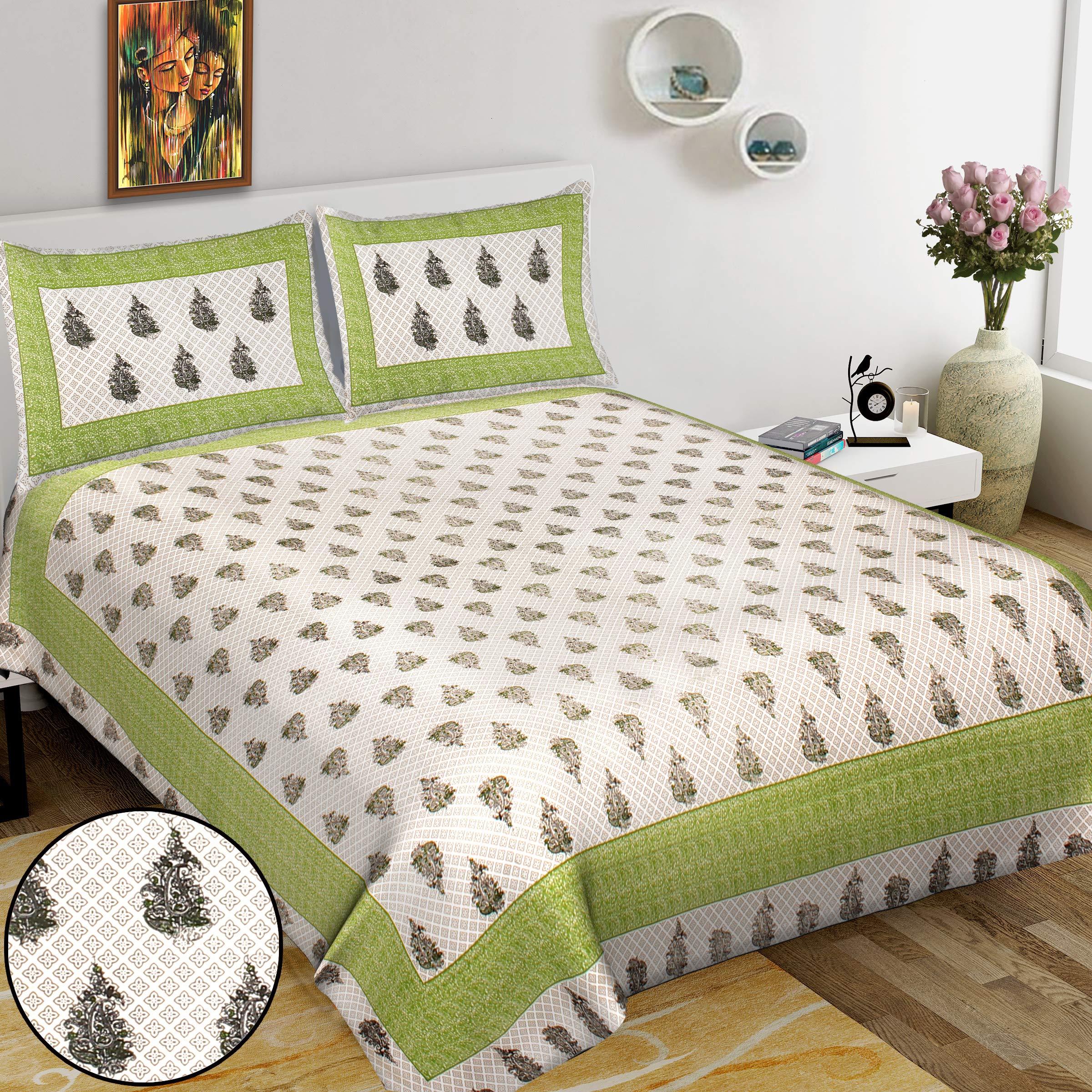 RHF King 100% Cottonl Bedspread Bed Cover Floral Design Double bedsheet with 2 Pillow Covers (8 Feet X 9 Feet, 100" X 108")- Multi Color (King- (8 Feet X 9 Feet, 100" X 108"), NP-32)-picture-24