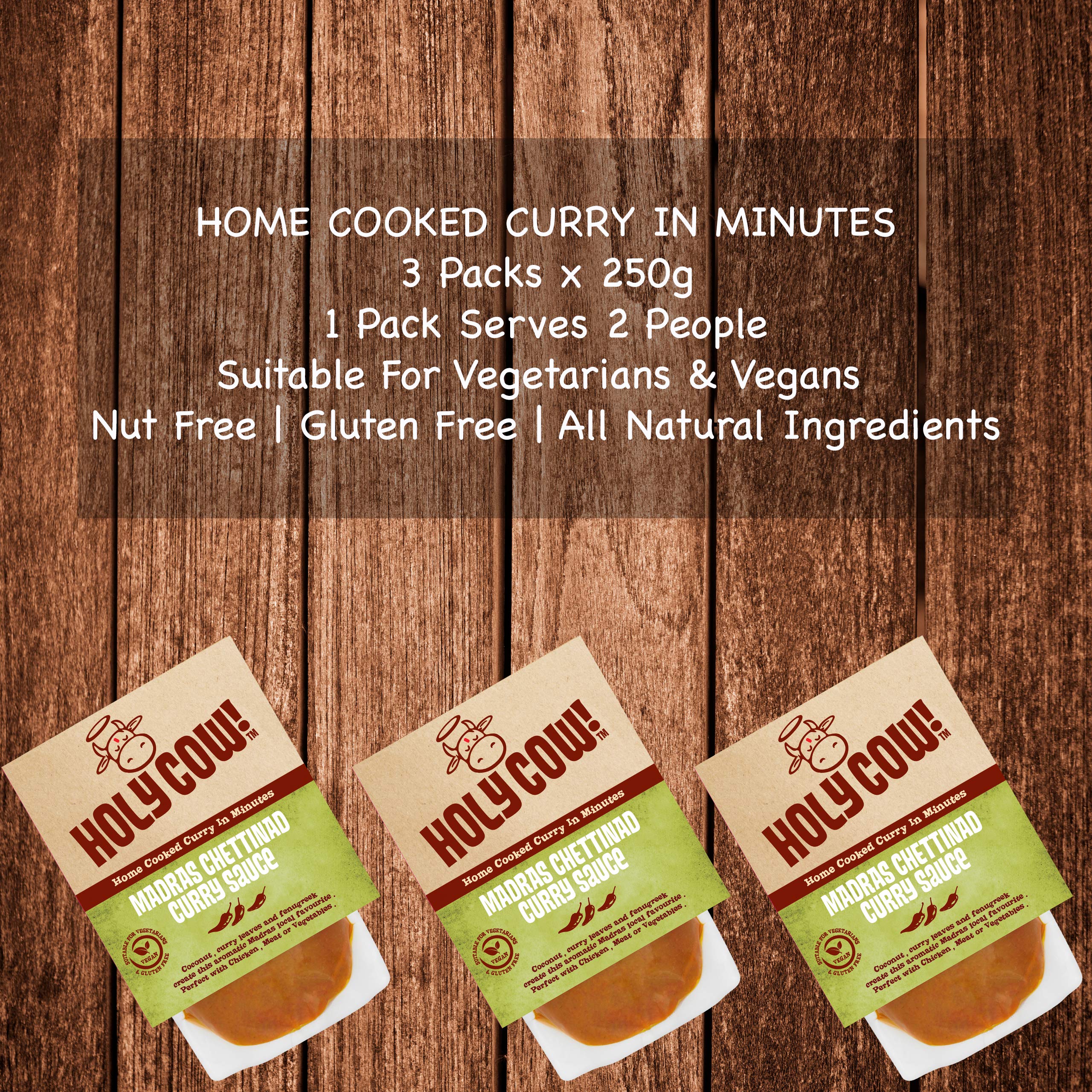 Holy Cow! Sauces curry, sauce au curry de Madras Chettinad 250g (Lot de 3)