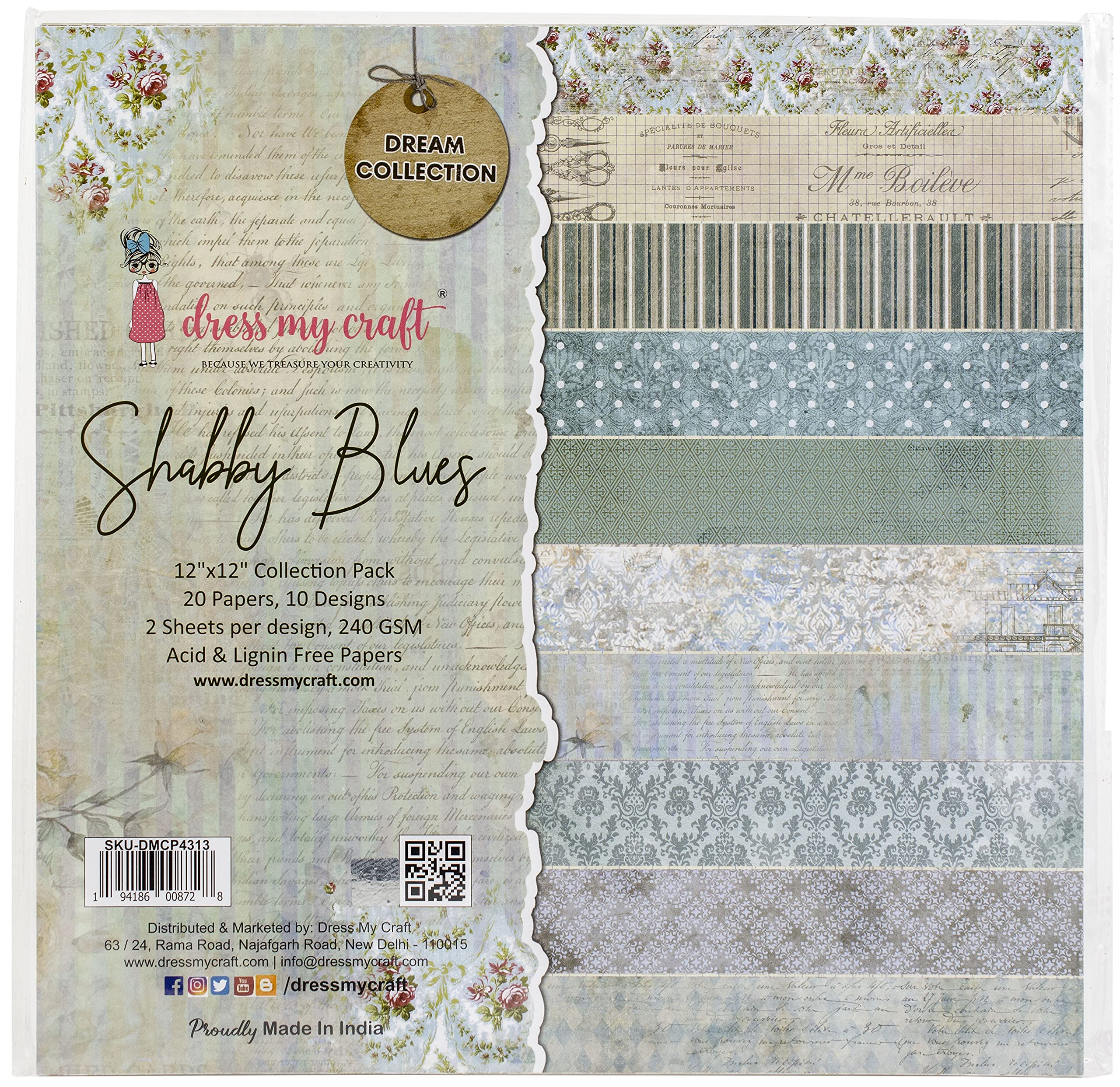 Amazon.com: Dress My Craft Paper PAD 12X12 BLU, Shabby Blues