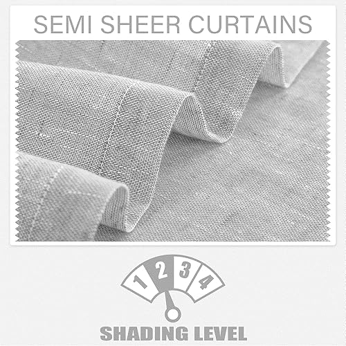 Miniatura 5 de LOYOLADY Cortinas de lino gris de 102 pulgadas de largo, juego de 2 paneles de cortinas semitransparentes para dormitorio, cortinas de lino