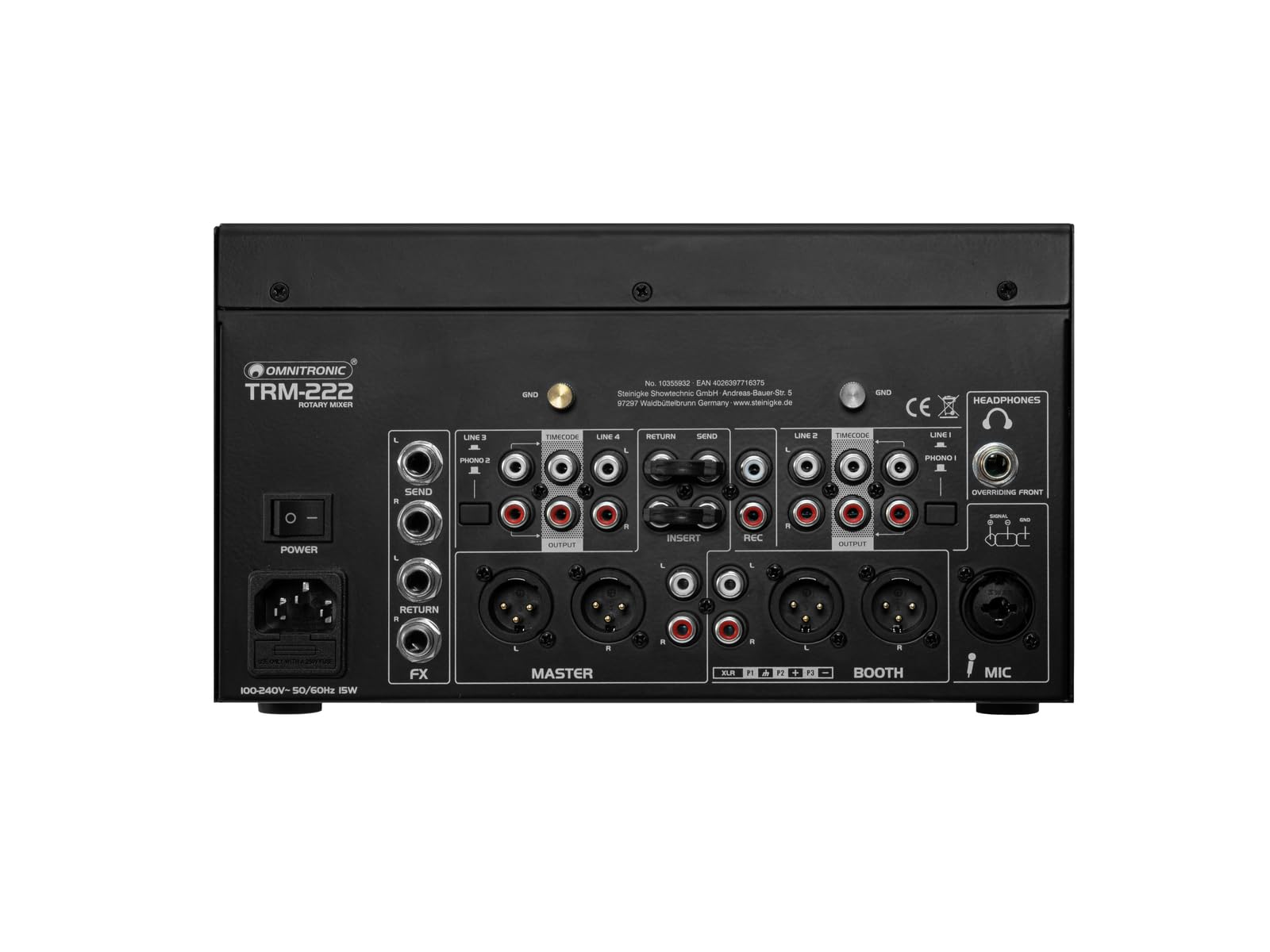 OMNITRONIC TRM-222 2-Kanal Rotary-Mixer | Rotary-Mixer mit 3-Band-Frequenzisolator, VCF-Filter und FX Loop