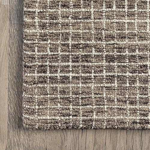Miniatura 4 de Rugs USA x Arvin Olano Alfombra de lana a cuadros Melrose, 4 x 6 pies, marrón