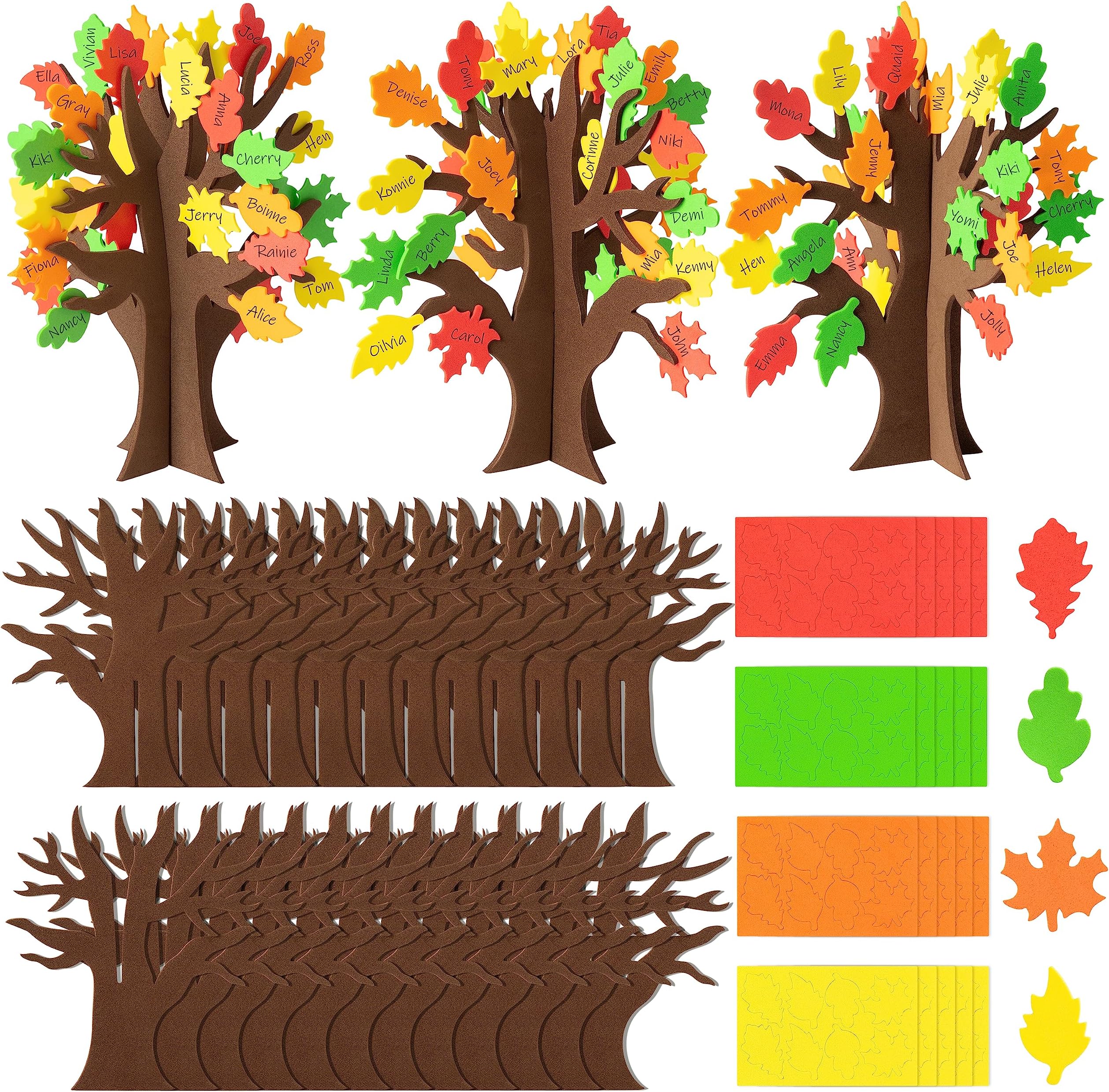 CY2SIDE 12PCS Fall Thankful Trees Foam Craft Kits Make Your Own DIY Thanksgiving Trees Decorations Thankful Craft Supplies Home School Fun Activities for Kids Gratitude Tree DIY Fall Foam Craft Kit