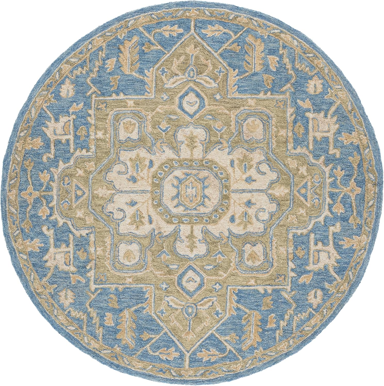 SAFAVIEH Metro Collection Area Rug - 6' Round, Blue & Beige, Handmade Wool, Ideal for Living Room, Bedroom, Dining Space (MET391M)