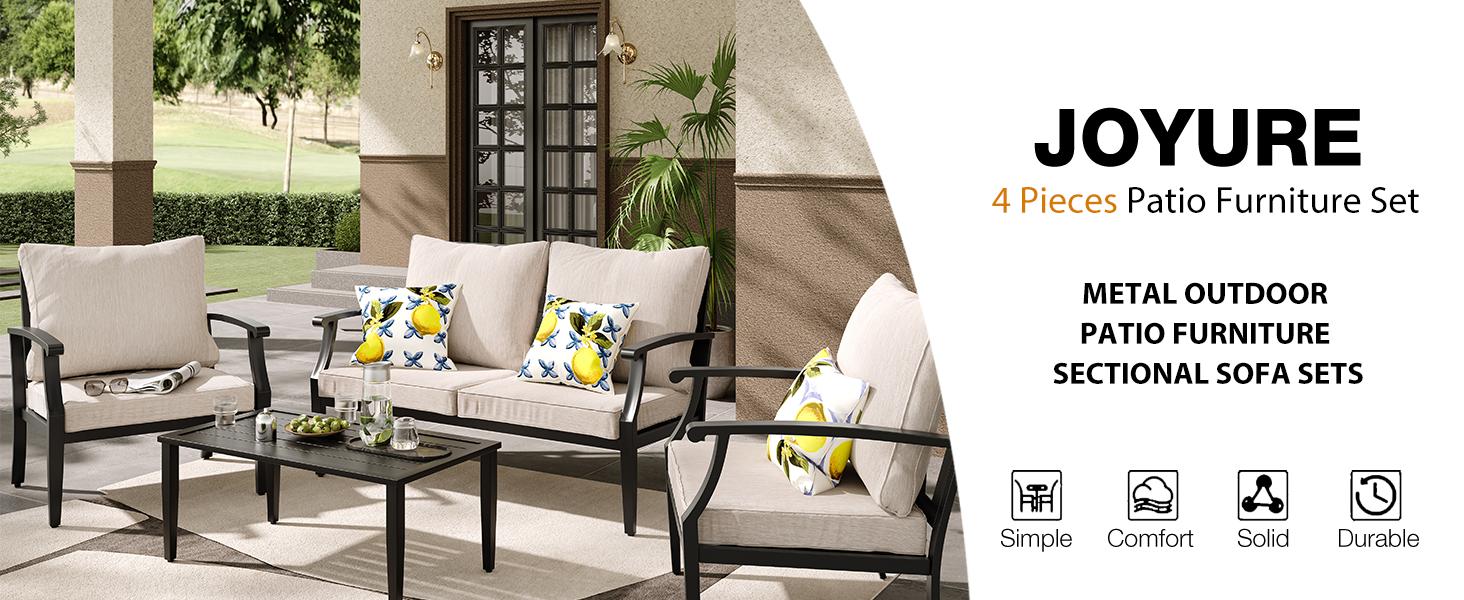Amazon.com: JOYURE 4 Pieces Patio Furniture Set w/loveseat,Coffe