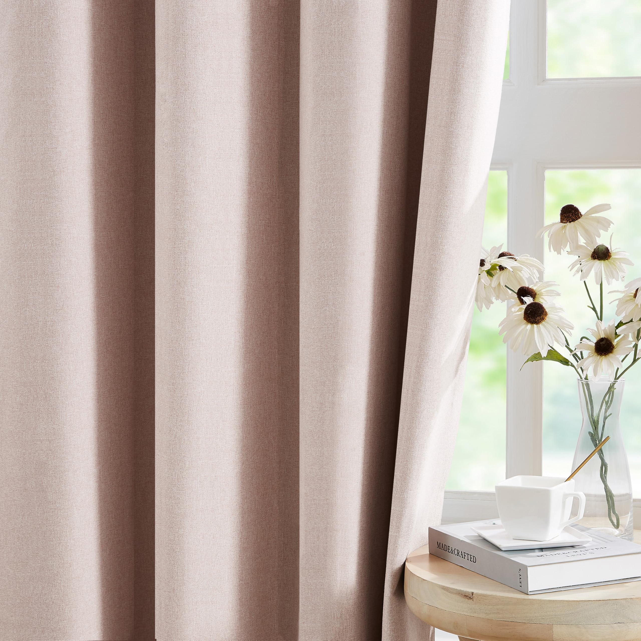 Pink Blackout Curtains 72 Inches Long for Living Room Pale Pink Blackout Window Drapes for Bedroom Girls Nursery Thermal Insulated Linen Textured Noise Reducing Curtain Panels