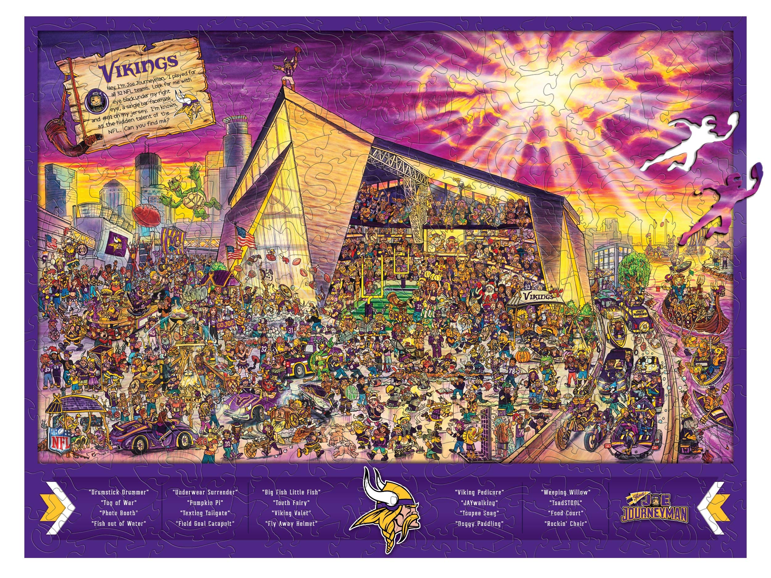 NFL Minnesota Vikings Wooden Joe Journeyman Puzzle, Team Colors, 17.75 x 13.25 Inches