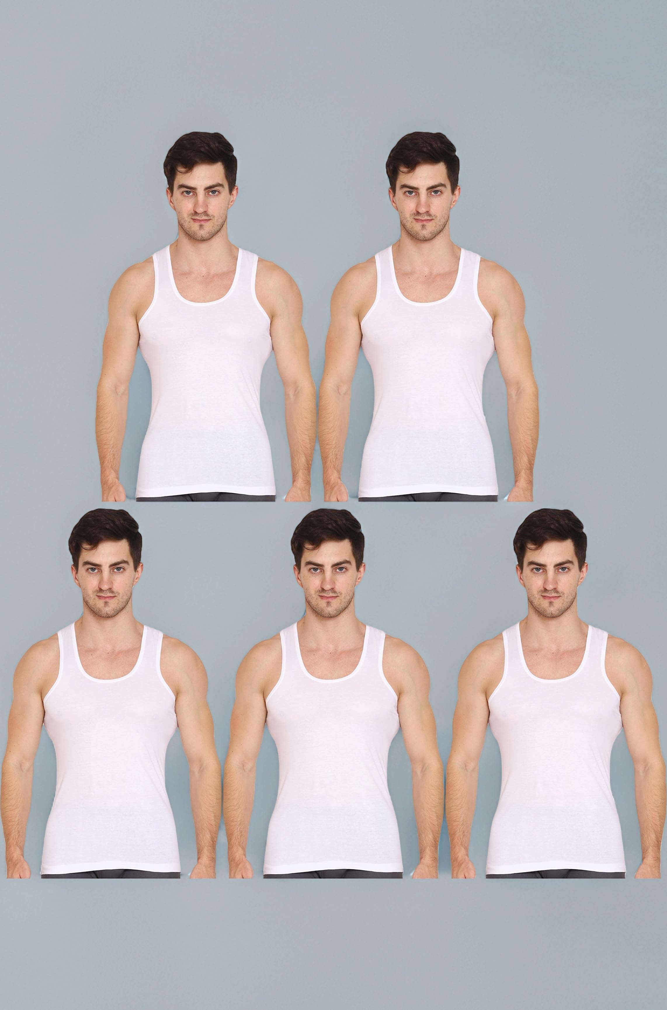 Men's Sleeveless Round Neck Cotton Vest | Retro Style | Slim Fit | Breathable and Comfortable Innerwear | Soft Itch-Free Innerwear Baniyan | Easy Tuck Design (Pack of 5) (White)