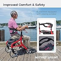 Vista 6 de Drive Medical Nitro Sprint - Andador plegable con asiento, ligero, para estatura alta, con cuatro ruedas grandes, plegable, color rojo