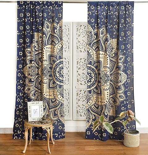 Popular Handicrafts Cortinas estampadas para sala de estar, juego de 2 cortinas indias hippie bohemias, hermosas cortinas de mandala de color