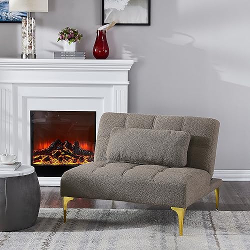 Polibi Sofá moderno con almohada abatible, sofá cama plegable convertible con respaldo ajustable y patas doradas, sofá individual, tela de peluche,