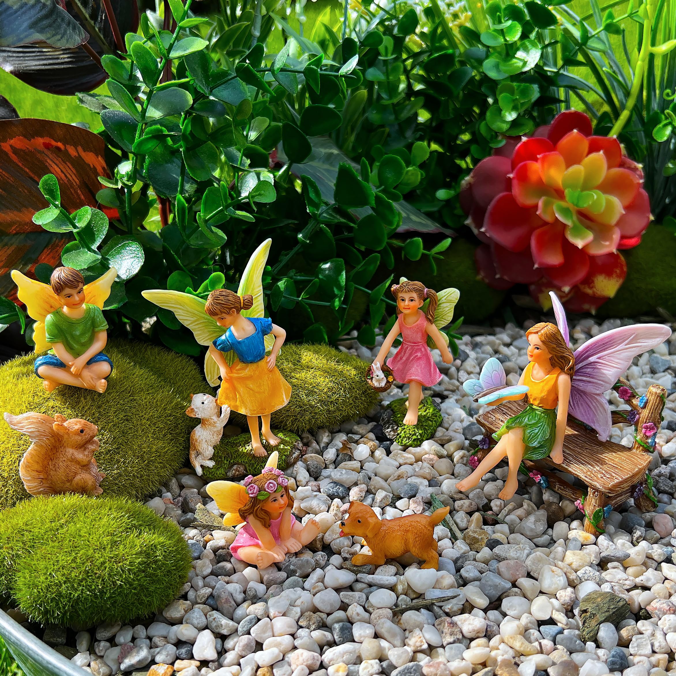 Mood Lab Fairy Garden – Miniatur-Feenfiguren mit Tieren – Statuen & Zubehör Deko-Set mit 8 Stück