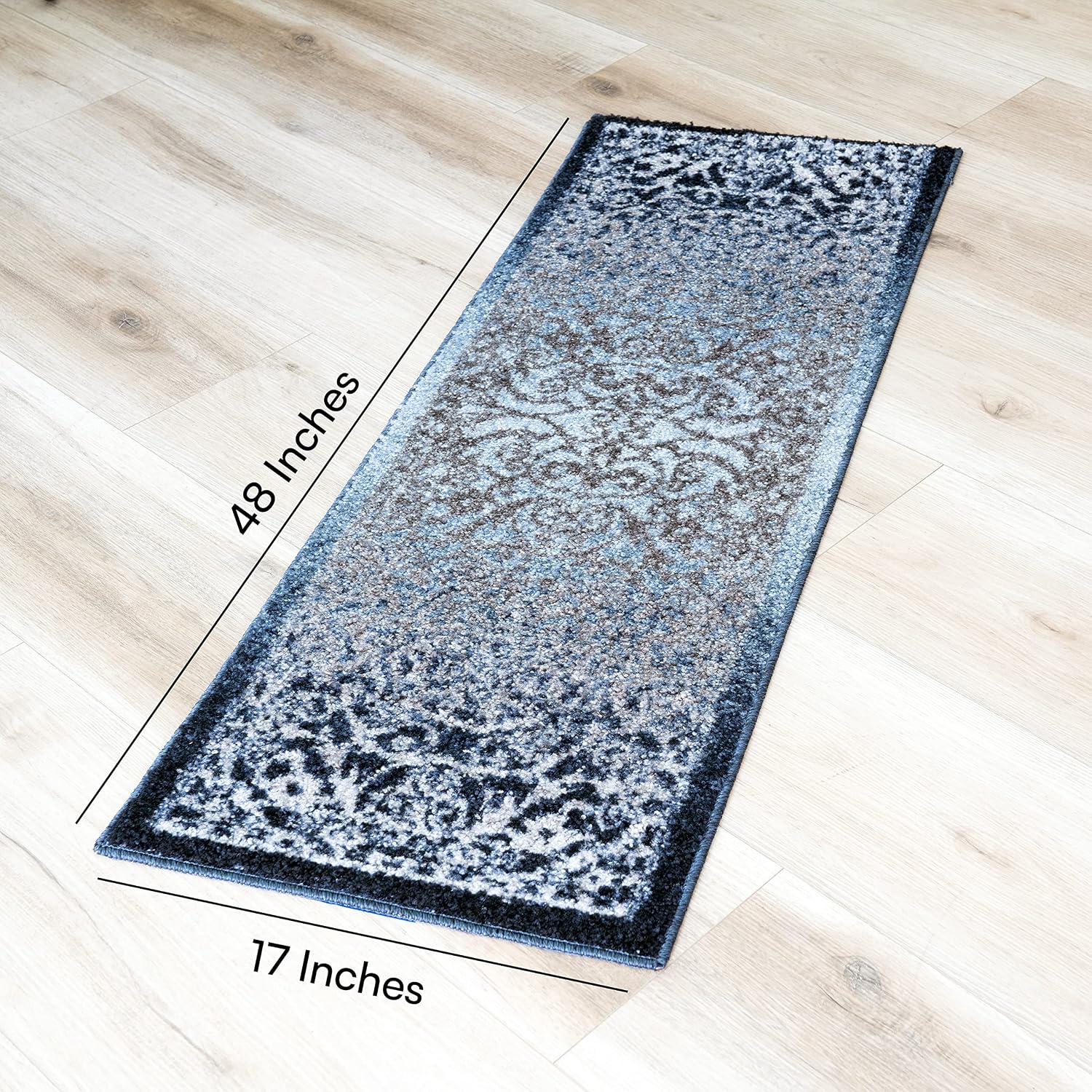 Maples Rugs Kitchen Rug Set - Pelham 2-Pieces Non Skid Machine Washable Mats [Made in USA] Traditional Vintage Accent and Runner Carpet Sets, 17"x24" + 17"x48", Navy/Grey