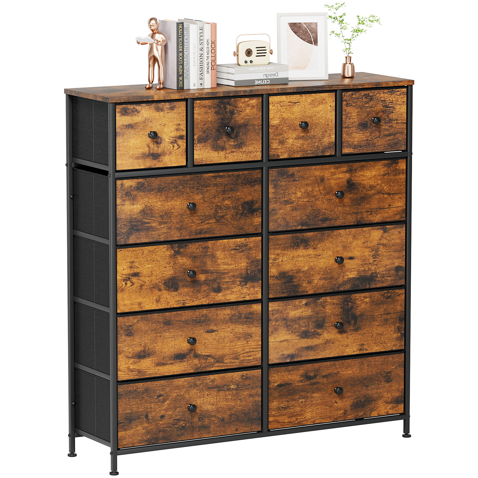 Cassettiera Con 3 Cassetti E 4 Ripiani - In Tessuto E Acciaio - Foto 6